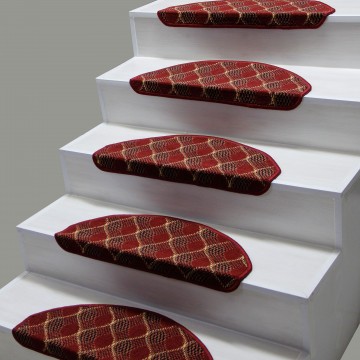 Kırmızı Renk Oval Desenli Model Bukle Halıdan Demonte Basamak Paspasi